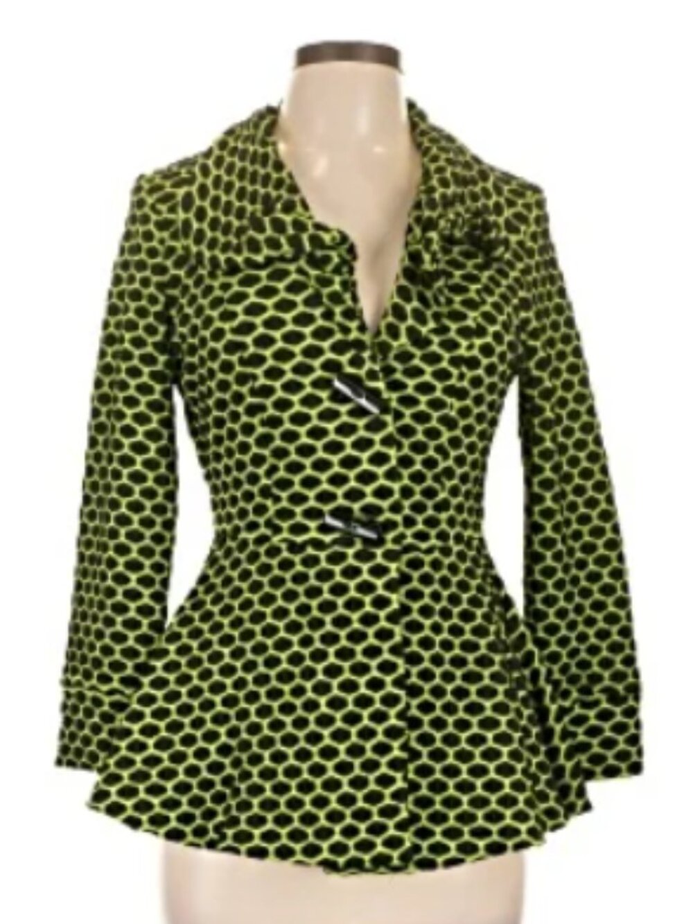 Joseph Ribkoff Jacket Womens 18 Green Black Art to Wear Peplum Textured Wire
